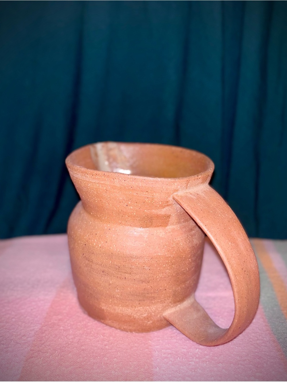 Vtg 1980s Handmade Raw Terracotta Earthenware Pottery Pitcher